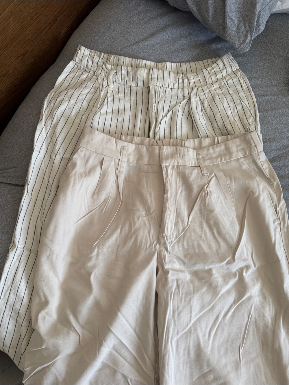 a new day Cream Wide-Leg Trousers & Ivory Striped Trousers